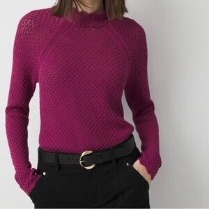 White House Black Market NWT Fuchsia Pointelle Pullover Sweater Scalloped Hem XL